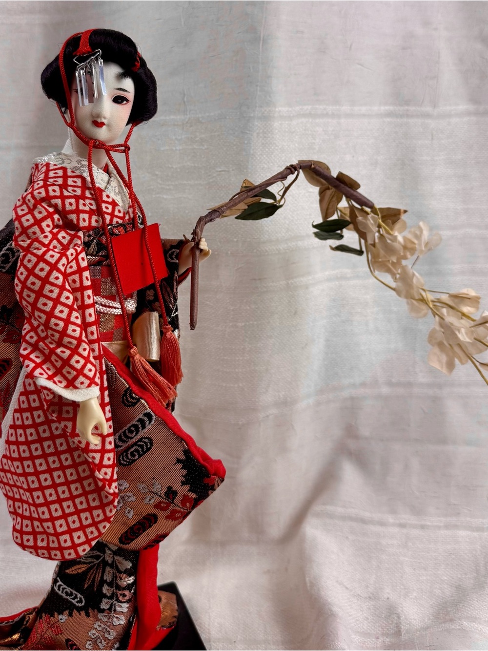 Vintage Japanese Doll Fuji Musume Kimono Geisha Maiko Wisteria Branch Flower
